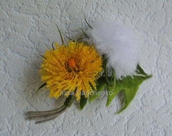 Dandelion felt brooch Dandelion yellow and white brooch