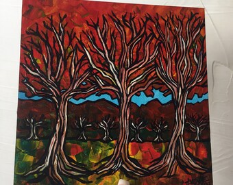 Red Tree Forest original painting