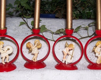Four German Musical Angel Candle Holders
