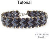 Bracelet Beading Tutorial Pattern - Miyuki Half Tila Beads - Herringbone Stitch - Simple Bead Patterns - Half Tila RicRac Bracelet #24436