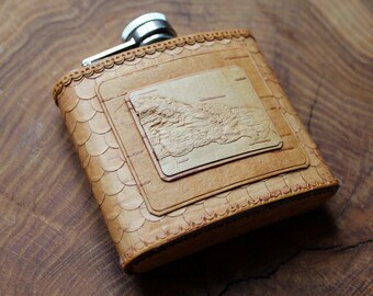Flask for Women, Hip Flask, Wooden Flask, Liquor Flask, Carving Birch Bark Flask, Women Gift, Stainless Steel Design Flask 5oz, Hip