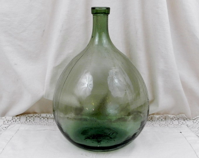 Antique French Green Glass Demijohn / Carboy 10 L / 2.64 Gallon, French Decor, French Country Decor, Rustic Cottage, Bottle Vase, Glass Vase Antique French Green Glass Demijohn / Carboy 10 L / 2.64 Gallon, French Decor, French Country Decor, Rustic Cottage, Bottle Vase, Glass Vase