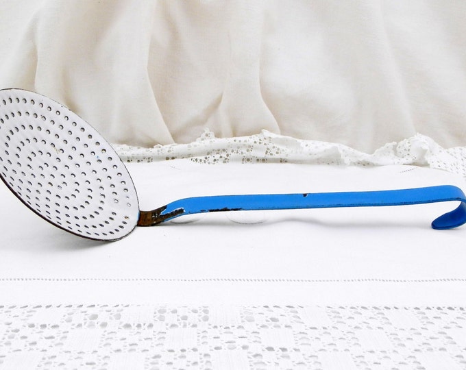 Antique French Blue and White Chippy Enamelware Strainer, French Country Decor, Kitchen, Cooking Utensil, Retro Home, Cooking, Egoutoir