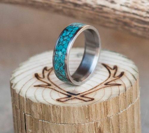 Mens Wedding Band Turquoise Ring Staghead Designs