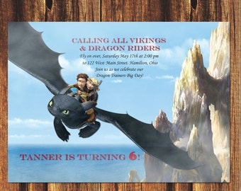 How to Train Your Dragon Birthday Invitation//FREE SHIPPING Hiccup, Astrid, Toothless. Birthday Party, Birthday, Boy and Girl Birthday