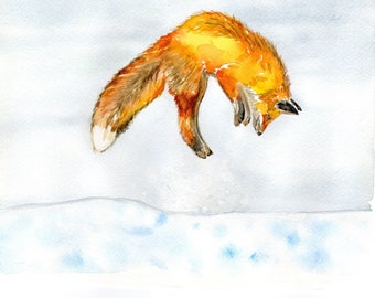 Red fox painting, watercolor print, Alaska art, wildlife wall art animal wild, animal print, fox print, wall art, fox art, fox painting