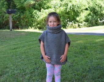 Pullover Poncho - Chunky Poncho - Child Poncho - Sweater - Azel Pullover Poncho - Dark Gray