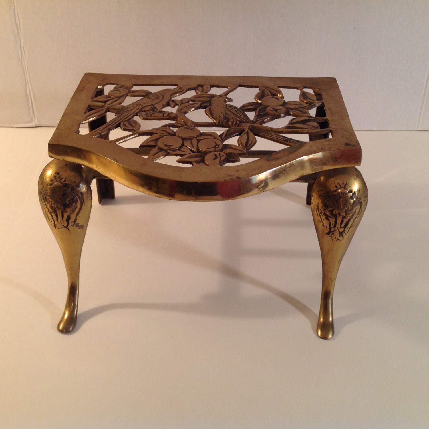 Price ReducedAntique Brass Hearth Trivet / Stand Birds in