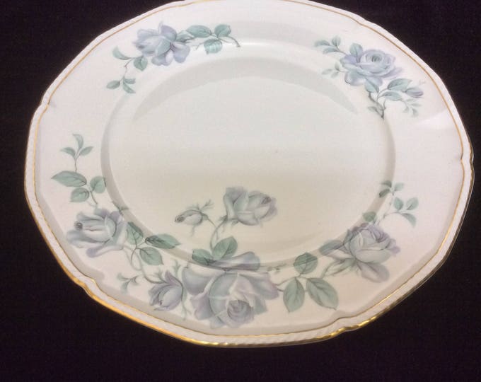 Royal Tettau Dinner Plate, Bone China, Blue Roses Dinnerware, Vintage Plate, Germany US Zone - Tableware - Damask Rose Pattern 13802