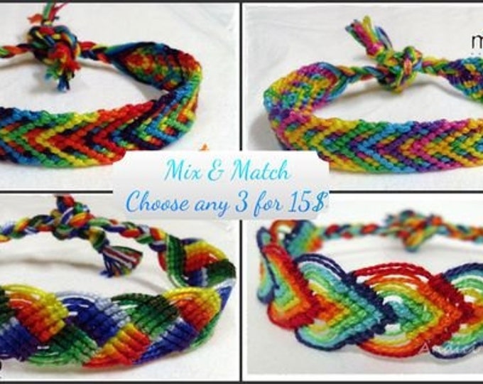 Costumizable Friendship Bracelet, Macrame, Woven Bracelet, Knotted Bracelet - Rainbow