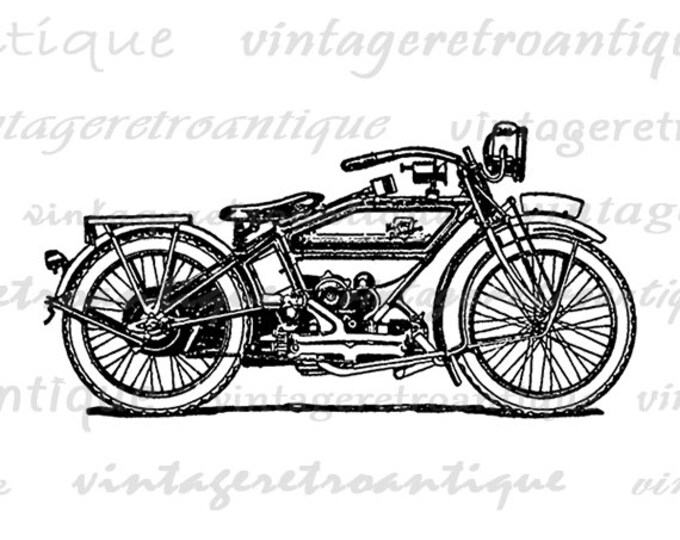 Printable Image Motorcycle Digital Graphic Illustrated Download Vintage Clip Art Jpg Png Eps HQ 300dpi No.3460