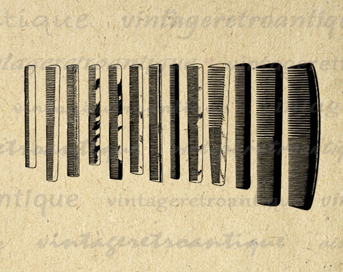 Set of Antique Combs Digital Image Download Hair Salon Barber Printable Graphic Jpg Png Eps HQ 300dpi No.3747