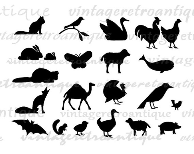 Animal Silhouettes Collage Sheet Digital Graphic Download Animals Printable Image Vintage Clip Art Jpg Png Eps HQ 300dpi No.2103