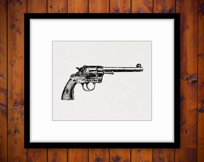 Revolver Gun Graphic Digital Download Western Image Pistol Printable Vintage Clip Art Jpg Png Eps HQ 300dpi No.1352