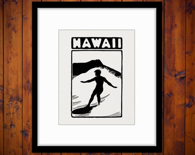 Hawaii Surfing Digital Graphic Printable Download Image Illustration Antique Clip Art Jpg Png Eps HQ 300dpi No.2153