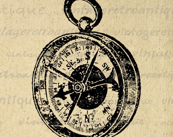 Antique Compass Printable Image Digital Download Graphic Vintage Clip Art Jpg Png Eps HQ 300dpi No.1131