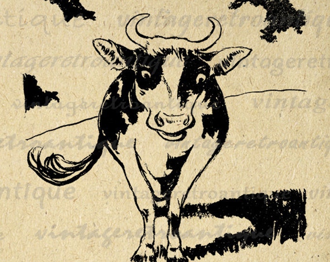 Digital Graphic Cow Image Farm Animal Download Printable Vintage Clip Art Jpg Png Eps HQ 300dpi No.2015