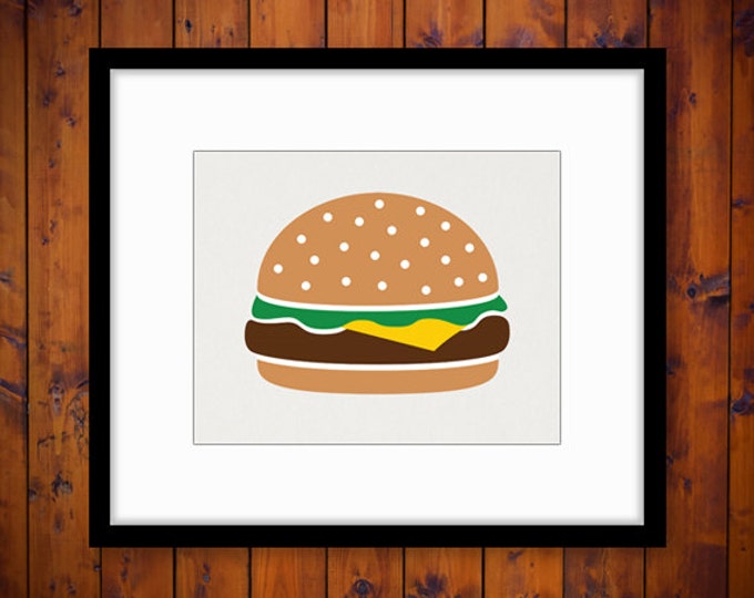 Hamburger Printable Image Digital Graphic Cheeseburger Color Illustration Download Antique Clip Art HQ 300dpi No.4028