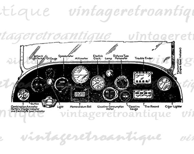 Printable Image Car Dashboard Automobile Digital Illustration Graphic Download Antique Clip Art Jpg Png Eps HQ 300dpi No.3418