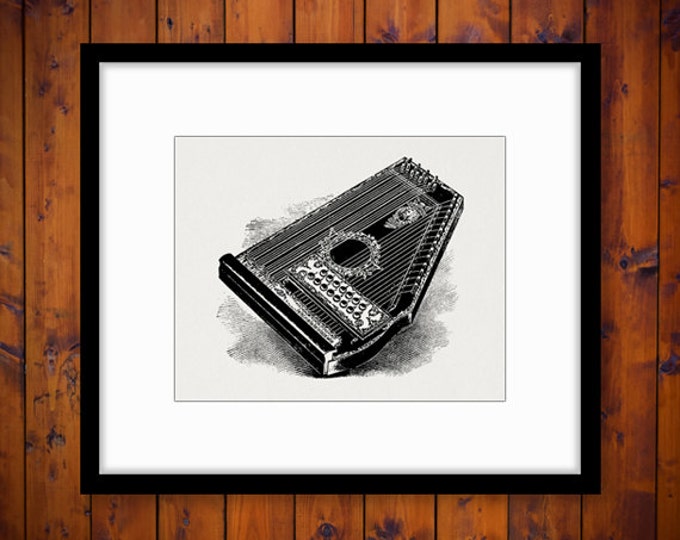 Digital Graphic Autoharp Illustration Image Download Music Printable Vintage Clip Art Jpg Png Eps HQ 300dpi No.1367