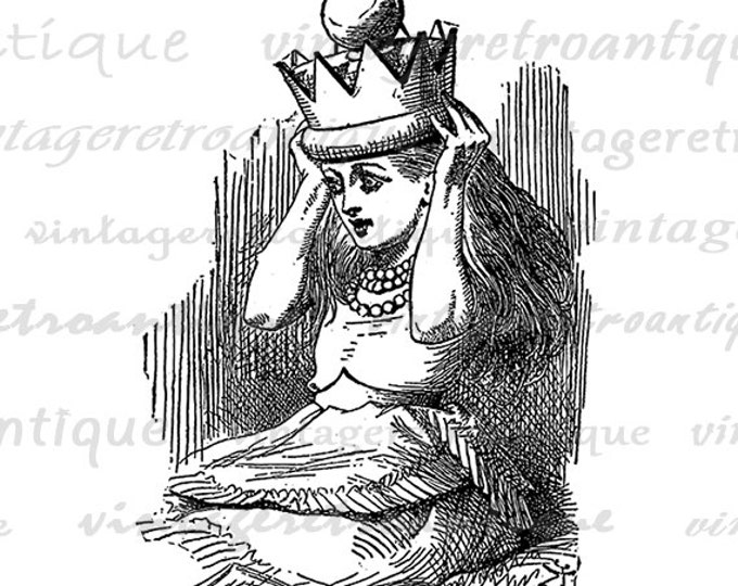 Digital Graphic Alice with Crown Printable Alice in Wonderland Image Illustration Download Antique Clip Art Jpg Png HQ 300dpi No.1092