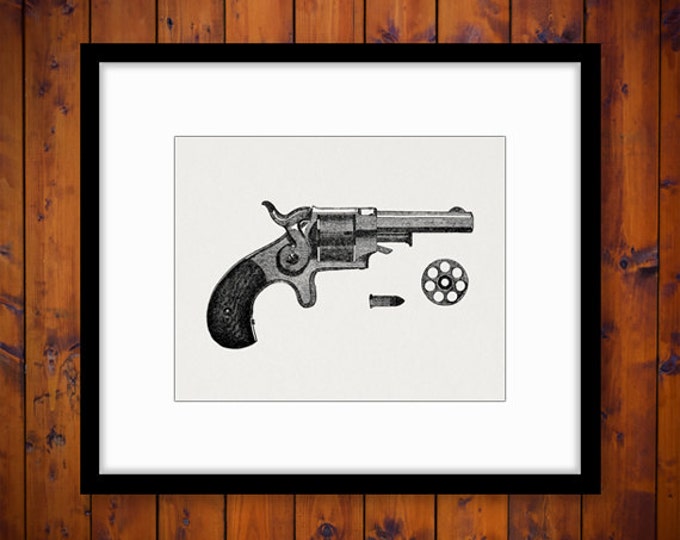 Antique Pistol Revolver Gun Image Printable Digital Download Graphic Vintage Clip Art Jpg Png Eps HQ 300dpi No.4081