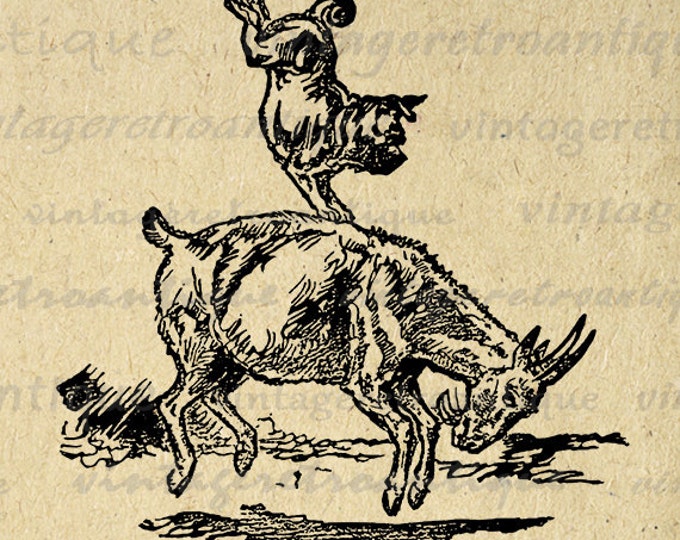 Dog Balancing on the Back of a Goat Printable Digital Graphic Circus Animals Image Download Vintage Clip Art Jpg Png HQ 300dpi No.2601