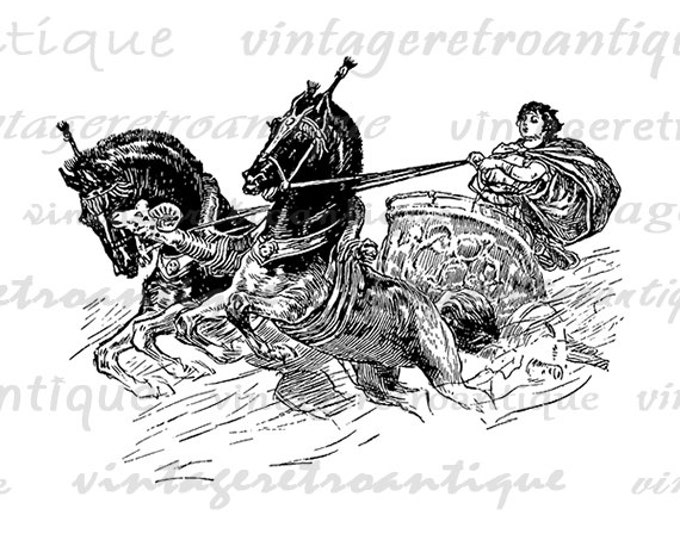 Roman Horse Carriage Messenger Digital Image Download Printable Graphic Vintage Clip Art Jpg Png Eps HQ No.3764