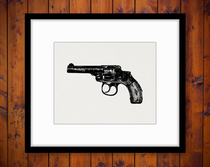 Black Revolver Gun Graphic Digital Printable Illustration Download Image Vintage Clip Art Jpg Png Eps HQ 300dpi No.1490