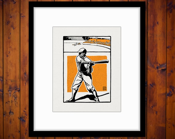 Printable Digital Vintage Baseball Illustration Baseball Player Graphic Sports Image for Transfers T-Shirts Pillows HQ 300dpi No.4124