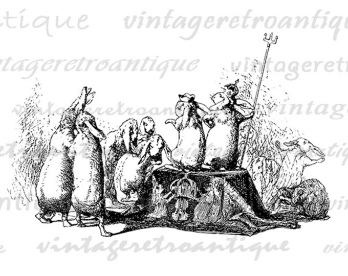 King and Queen Rabbits Bunny Digital Graphic Printable Download Image Vintage Clip Art for Transfers Making Prints etc HQ 300dpi No.2911