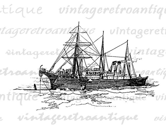 Printable Ship Boat Digital Image Download Graphic Illustration Jpg Png Eps HQ 300dpi No.2833