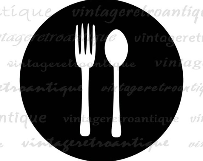 Printable Fork and Spoon Image Digital Food Restaurant Kitchen Graphic Silverware Download Vintage Clip Art Jpg Png HQ 300dpi No.4516