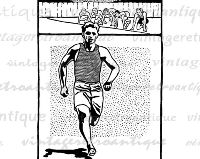 Digital Image Track Artwork Graphic Running Download Runner Printable Vintage Clip Art Jpg Png Eps HQ 300dpi No.4175