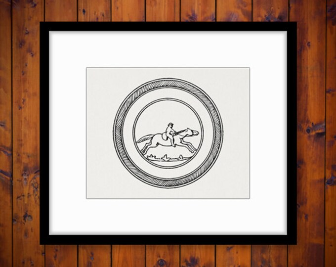 Printable Graphic Horseback Rider Horse Circle Digital Download Image Vintage Clip Art Jpg Png Eps HQ 300dpi No.2748