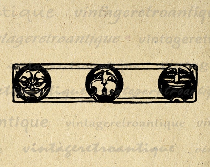 Three Moons Digital Printable Image Banner Graphic Download Illustration Antique Clip Art for Transfers Printing etc HQ 300dpi No.1937