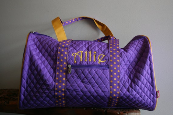 Girls Monogrammed Quilted Purple Duffel Bag by DoubleBMonograms