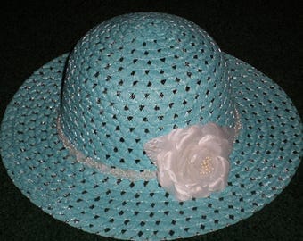 Blue Straw Hat For Toddlers Three Years old - Hats For Little Girls - Toddler Girls Straw Hats - LIttle Girl Easter Hat - Sun Hats For Girl