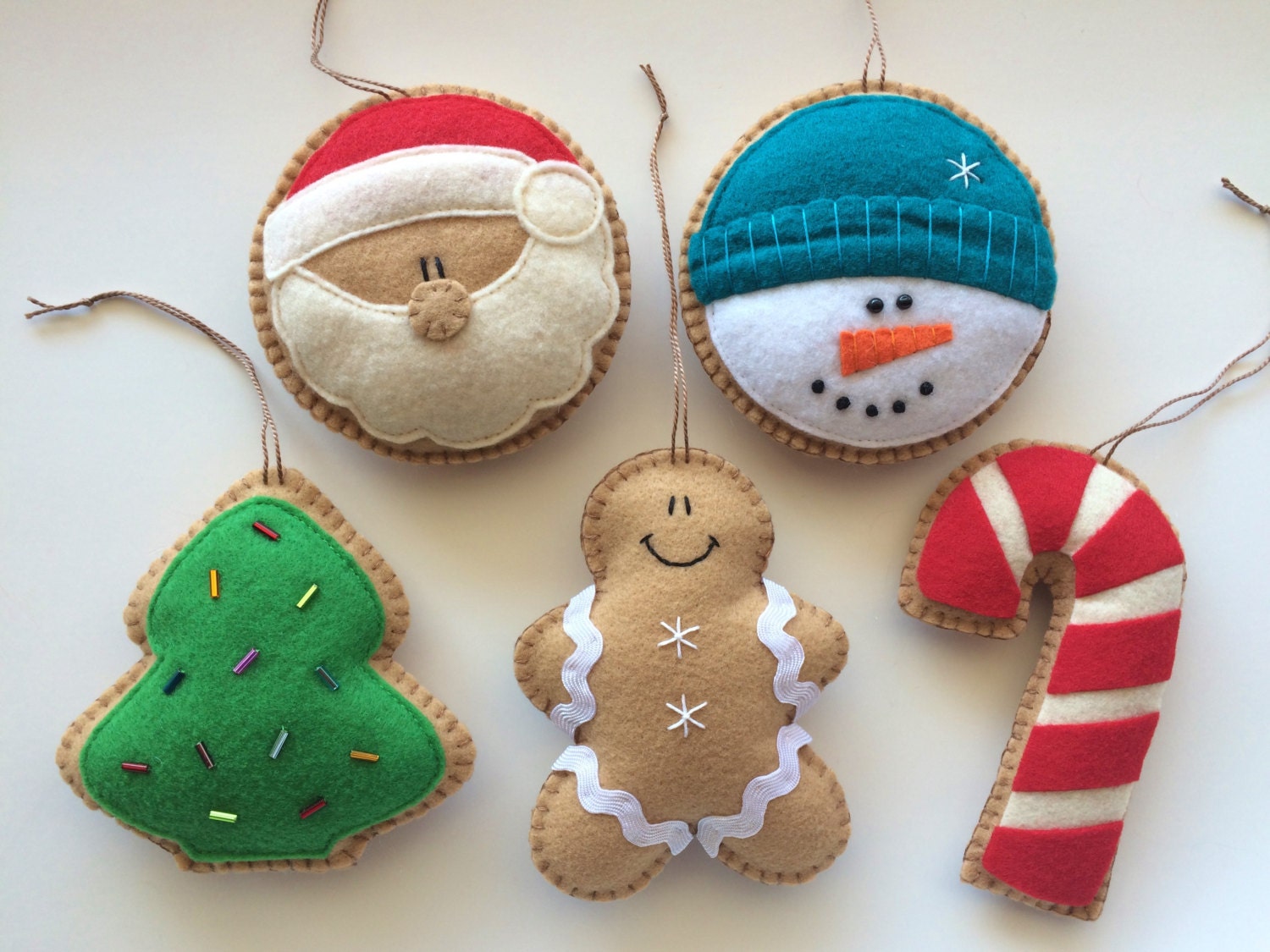 Set of 6 Felt Cookie Holiday Ornaments-Christmas