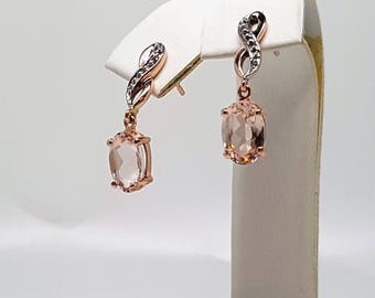 2.58ctw Oval Morganite 10kt Rose Gold Drop Dangle Earrings