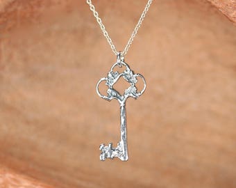 Silver key necklace - skeleton key necklace - key pendant
