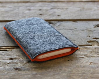 Samsung Galaxy Sleeve / Samsung Galaxy Cover / Samsung Galaxy Case in Mottled Dark Grey and Orange 100% Wool Felt