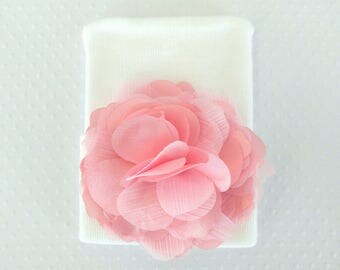 Newborn Hospital Hat with a Boutique Shabby Chic Soft Pink Flower- baby girl coming home hat-baby girl hospital hat-infant beanie