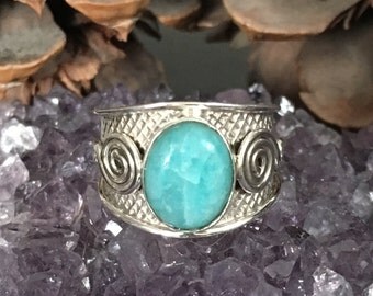 Amazing, genuine amazonite 925 sterling silver ring