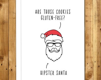 Hipster Christmas Card - Funny Christmas Card - Funny Holiday Card - Humorous Christmas Cards - Christmas Humor - Hipster Santa