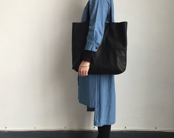 Large soft black leather tote bag, black leather hobo bag, black leather shopper, black leather changing bag, black leather laptop bag