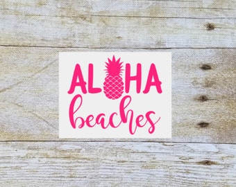 Aloha beaches, yeti tumbler pineapple decal, decal for yeti, vinyl decal, yeti decal, yeti tumbler decal, tumbler decal, pineapple decal