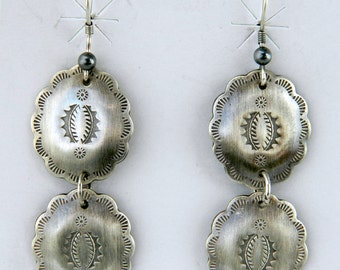 Native American Navajo Indian Sterling Silver Double Concho Handmade Earrings