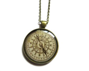 COMPASS NECKLACE, compass pendant, compassJewelry, NAUTICAL, Traveler Necklace, beige compass