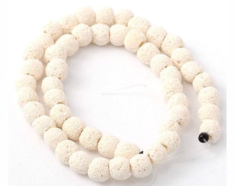 10mm Eggshell White Dyed Lava Volcanic Stone 16 Inch Strand for Jewellery Making and Essential Oil Jewellery 34 Beads